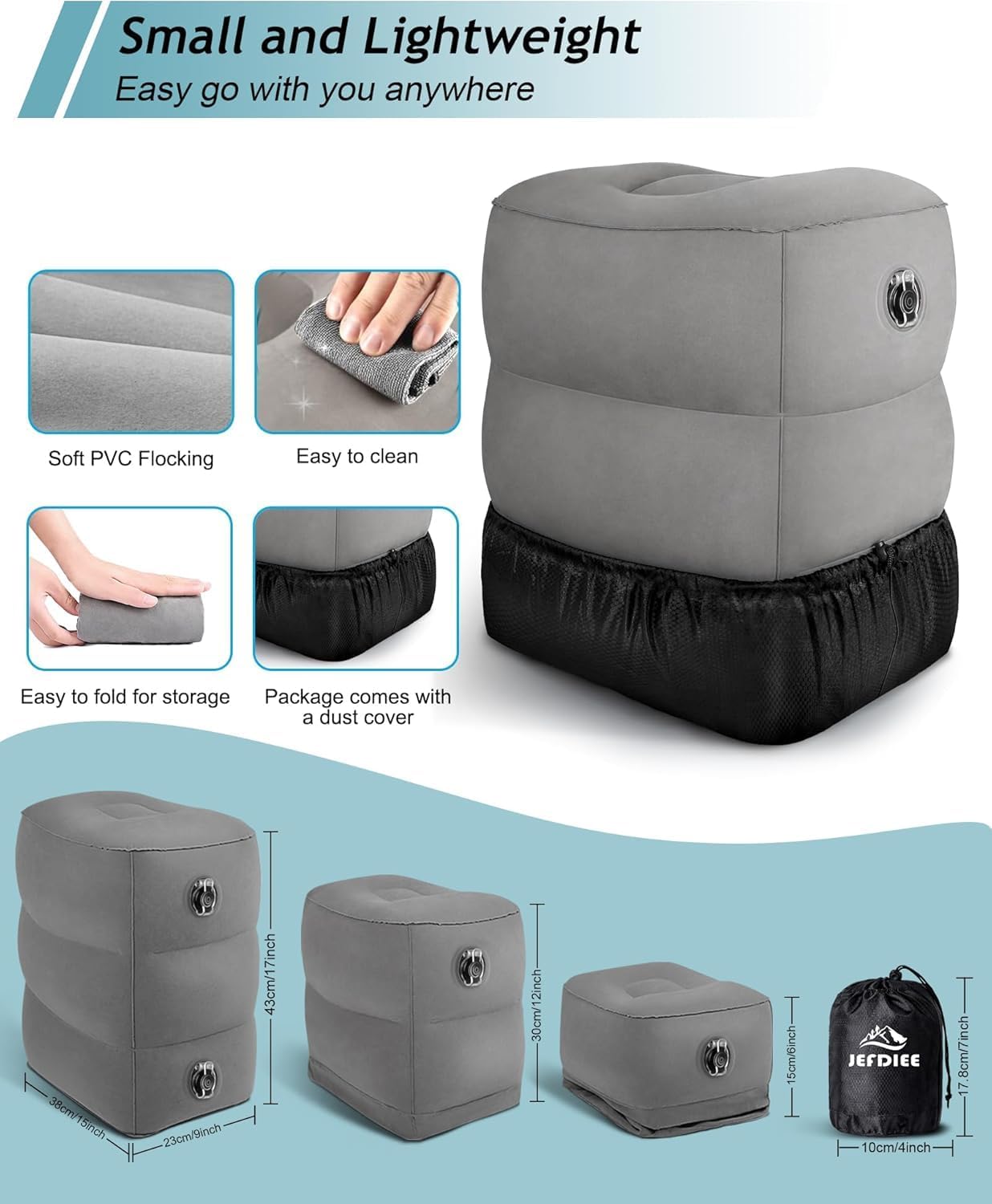 JefDiee Inflatable Foot Rest Pillow, Kids Airplane Bed, Adjustable 3 Layers Height Leg Rest Pillow, Airplane Travel Essentials Great for Office, Home, Trains, Cars - Image 4