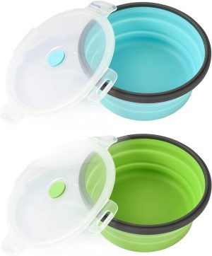 Collapsible Dog Bowls with Lids, 2 Pack Travel Dog...