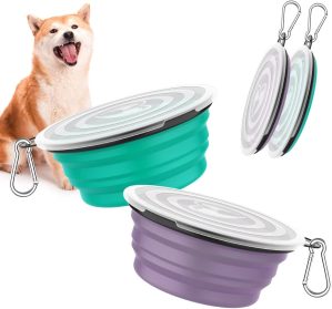 Pawaboo Collapsible Dog Bowls 2 Pack, Silicone Fee...