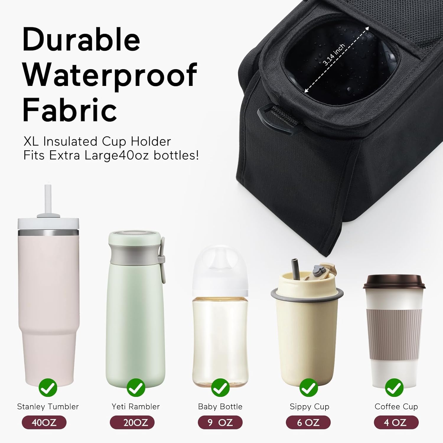 Momcozy Universal Stroller Organizer with Insulated Cup Holder Detachable Phone Bag & Shoulder Strap, Fits for Stroller like Uppababy, Baby Jogger, Britax, BOB, Umbrella and Pet Stroller - Image 4