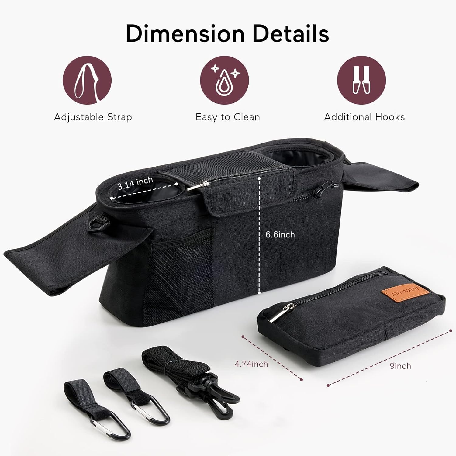 Momcozy Universal Stroller Organizer with Insulated Cup Holder Detachable Phone Bag & Shoulder Strap, Fits for Stroller like Uppababy, Baby Jogger, Britax, BOB, Umbrella and Pet Stroller - Image 5