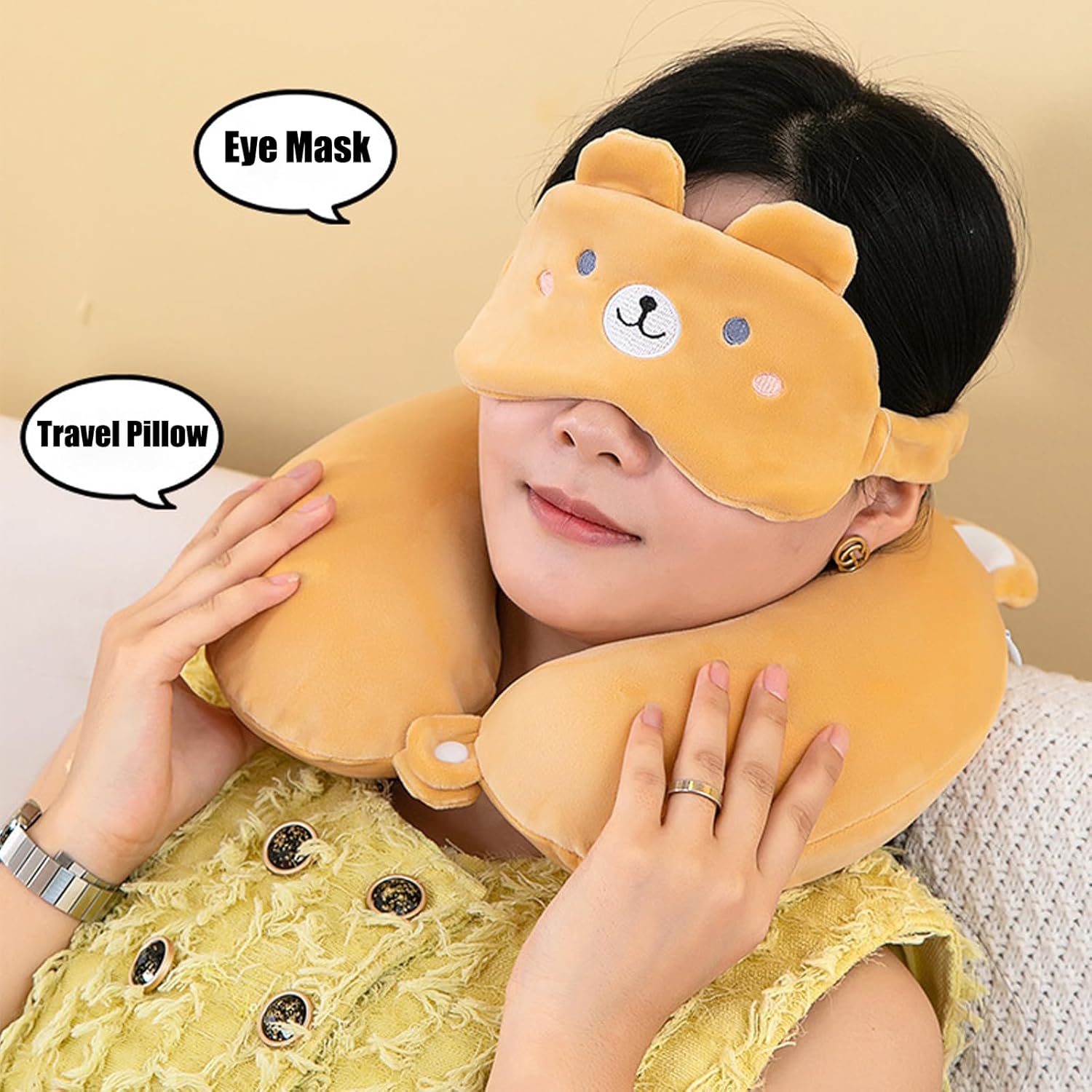 Kids Neck Pillow for Travel with Sleep Eye Mask, Cute Travel Neck Pillow, Memory Foam Flight Sleeping Headrest Pillow for Boys & Girls, Airplane, Train, Car, Home Use - Green Dinosaur - Image 4
