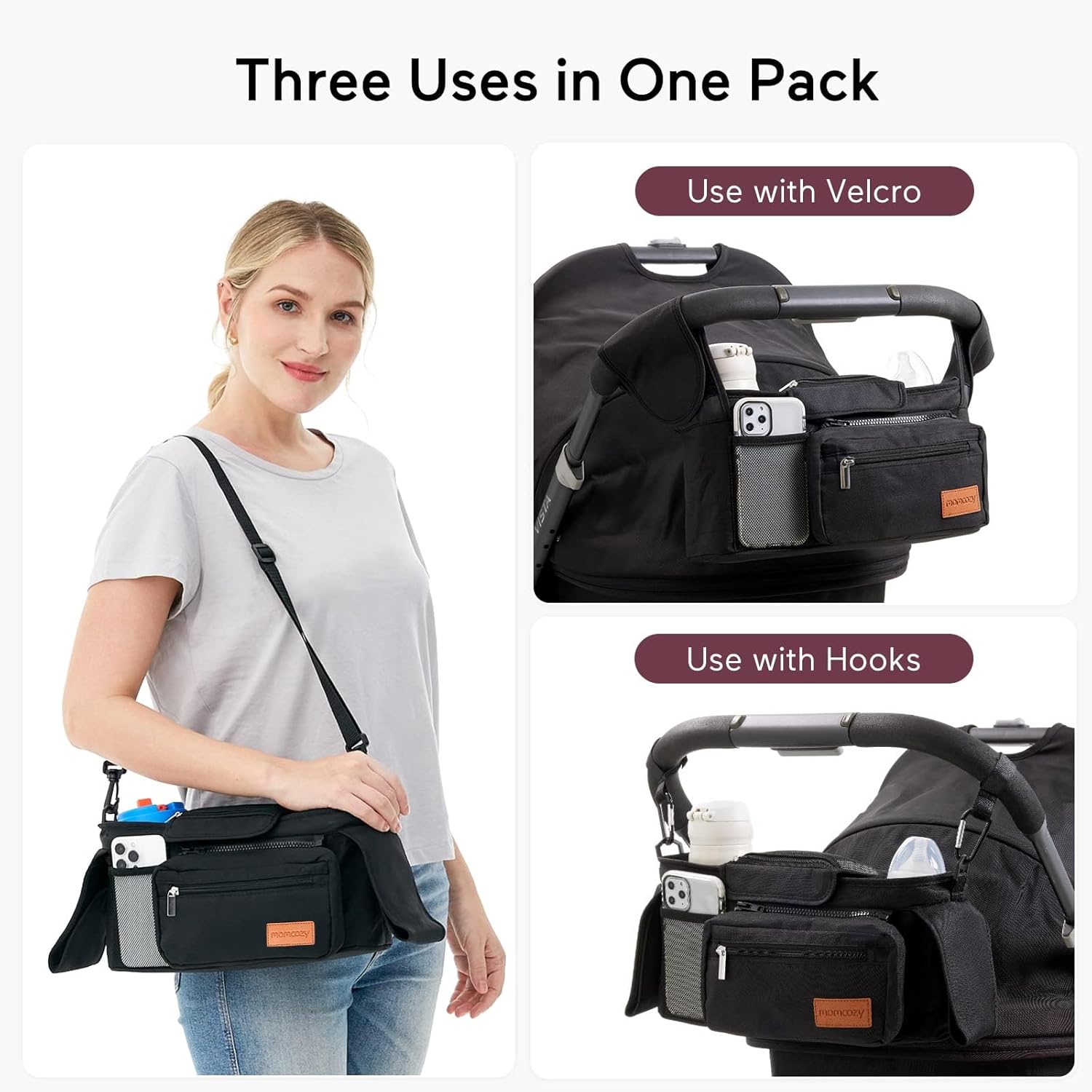 Momcozy Universal Stroller Organizer with Insulated Cup Holder Detachable Phone Bag & Shoulder Strap, Fits for Stroller like Uppababy, Baby Jogger, Britax, BOB, Umbrella and Pet Stroller - Image 3