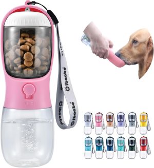 Dog Water Bottle with Food Container, Travel Puppy...