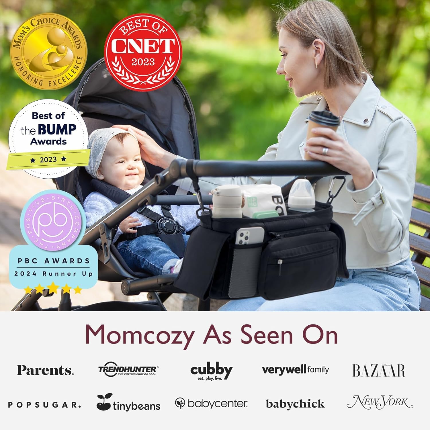 Momcozy Universal Stroller Organizer with Insulated Cup Holder Detachable Phone Bag & Shoulder Strap, Fits for Stroller like Uppababy, Baby Jogger, Britax, BOB, Umbrella and Pet Stroller - Image 6