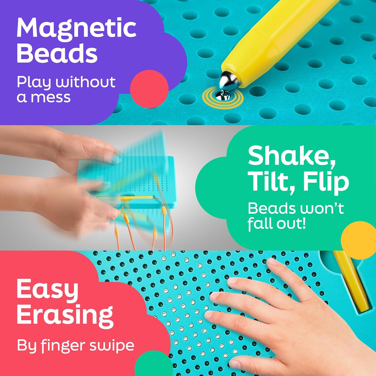 Magnetic Drawing Board for Kids & Toddlers with Beads and Magnet Stylus Pen - Magnetic Tablet Toy for Airplane & Car Ride Activities for Kids - Image 4